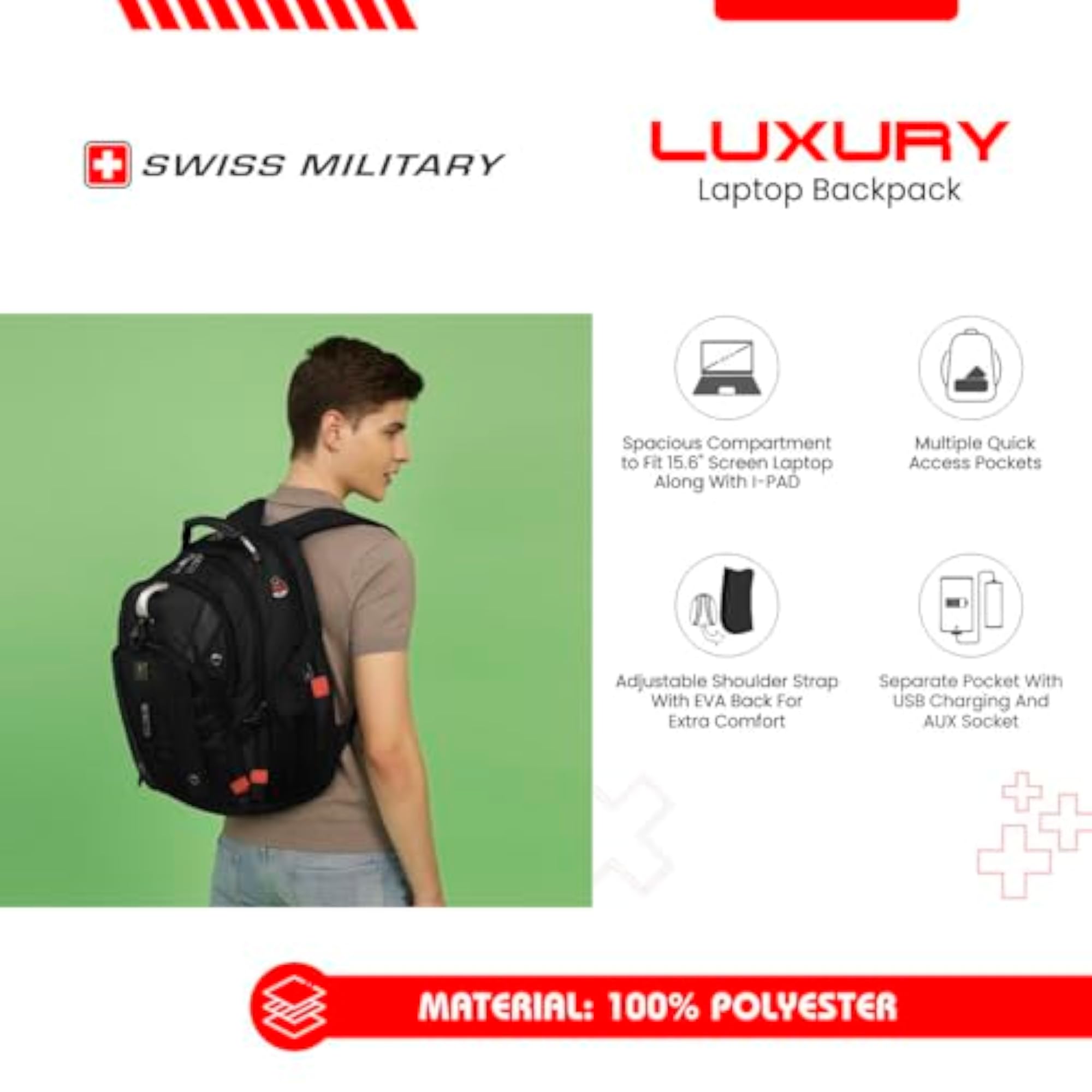 Laptop Backpack with USB Charging Port, Water-Resistant